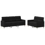 vidaXL Set de canapele cu perne, 2 piese, negru, textil vidaXL Set de canapele cu perne, 2 piese, negru, textil