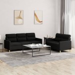 vidaXL Set de canapele cu perne, 2 piese, negru, textil vidaXL Set de canapele cu perne, 2 piese, negru, textil
