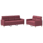 vidaXL Set canapea cu perne, 2 piese, roșu vin, material textil