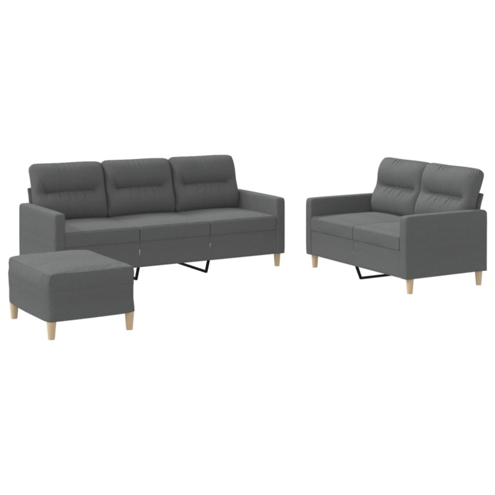 vidaXL Set de canapele cu perne, 3 piese, gri închis, textil