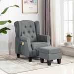 vidaXL Fotoliu de masaj cu taburet, gri deschis, material textil vidaXL Fotoliu de masaj cu taburet, gri deschis, material textil