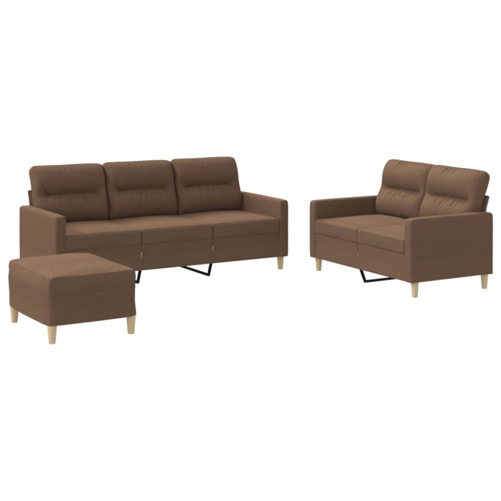 vidaXL Set de canapele cu perne, 3 piese, maro, textil