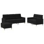 vidaXL Set de canapele cu perne, 3 piese, negru, textil vidaXL Set de canapele cu perne, 3 piese, negru, textil