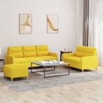 vidaXL Set de canapele cu perne, 3 piese, galben deschis, textil vidaXL Set de canapele cu perne, 3 piese, galben deschis, textil