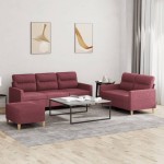 vidaXL Set canapea cu perne, 3 piese, roșu vin, material textil vidaXL Set canapea cu perne, 3 piese, roșu vin, material textil