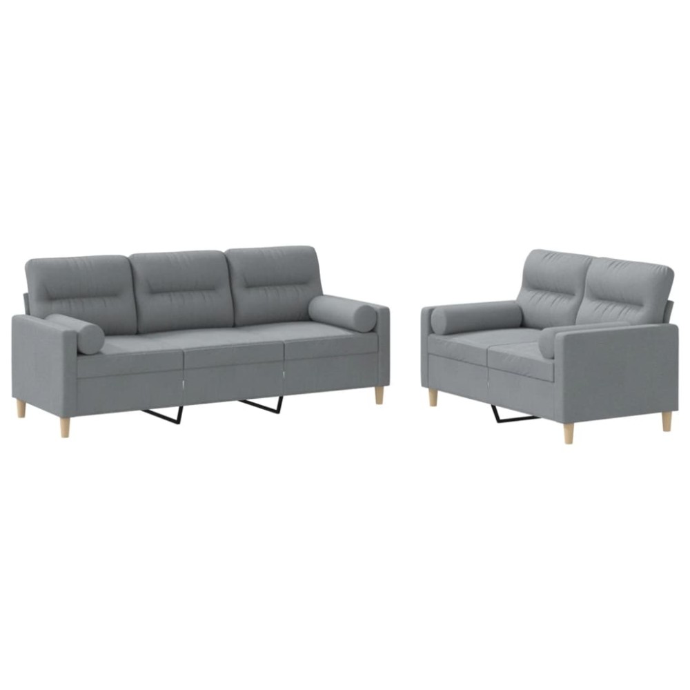 vidaXL Set de canapele cu perne, 2 piese, gri deschis, material textil