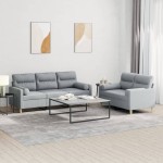 vidaXL Set de canapele cu perne, 2 piese, gri deschis, material textil vidaXL Set de canapele cu perne, 2 piese, gri deschis, material textil
