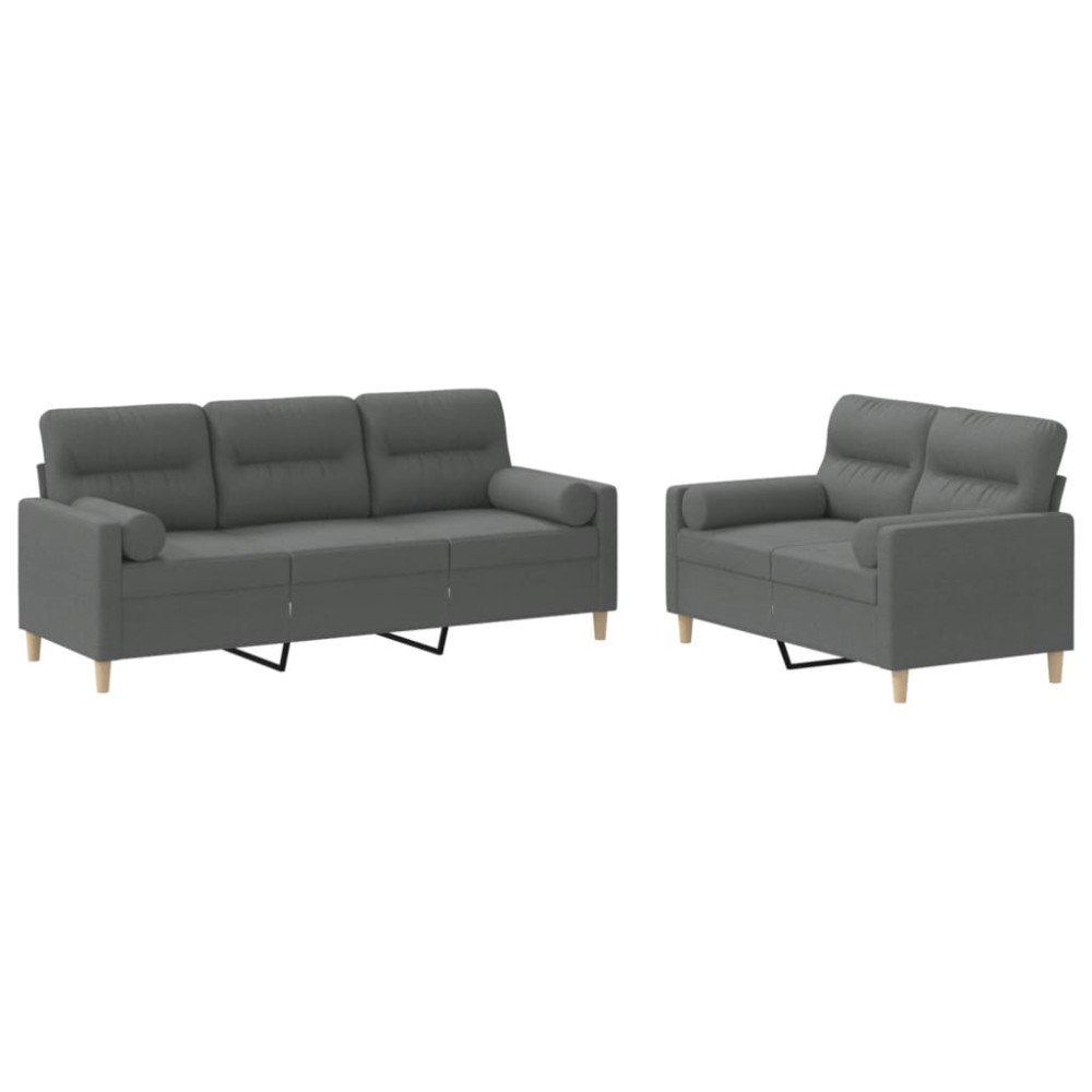 vidaXL Set de canapele cu perne, 2 piese, gri închis, material textil