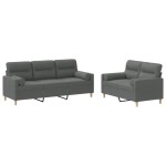 vidaXL Set de canapele cu perne, 2 piese, gri închis, material textil