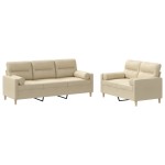 vidaXL Set de canapele cu perne, 2 piese, crem, material textil