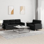 vidaXL Set de canapele cu perne, 2 piese, negru, material textil vidaXL Set de canapele cu perne, 2 piese, negru, material textil
