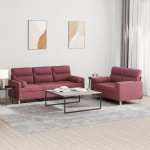 vidaXL Set canapea cu perne, 2 piese, roșu vin, material textil vidaXL Set canapea cu perne, 2 piese, roșu vin, material textil