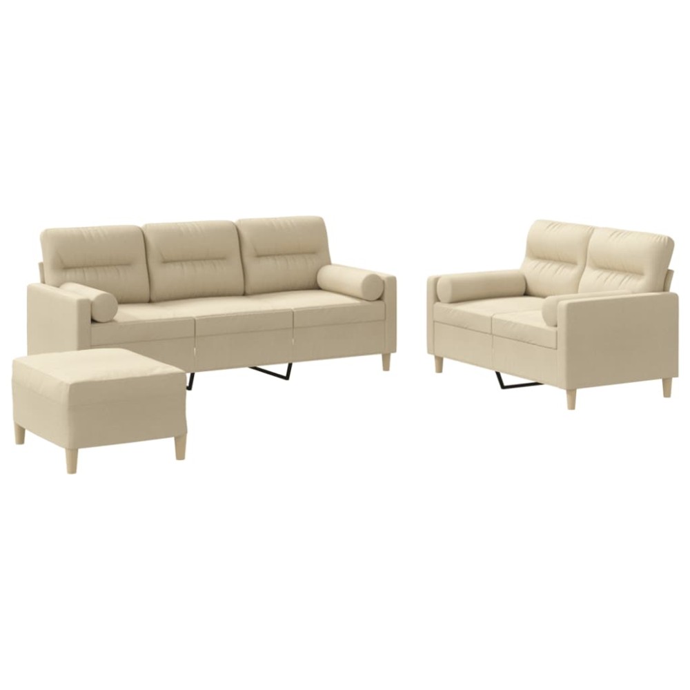 vidaXL Set de canapele cu perne, 3 piese, crem, textil