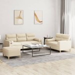 vidaXL Set de canapele cu perne, 3 piese, crem, textil vidaXL Set de canapele cu perne, 3 piese, crem, textil