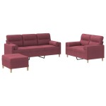 vidaXL Set canapea cu perne, 3 piese, roșu vin, material textil