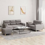 vidaXL Set de canapele cu perne, 3 piese, gri taupe, textil vidaXL Set de canapele cu perne, 3 piese, gri taupe, textil
