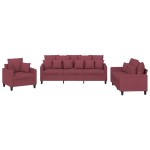 vidaXL Set canapea cu perne, 3 piese, roșu vin, material textil