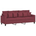 vidaXL Set canapea cu perne, 3 piese, roșu vin, material textil