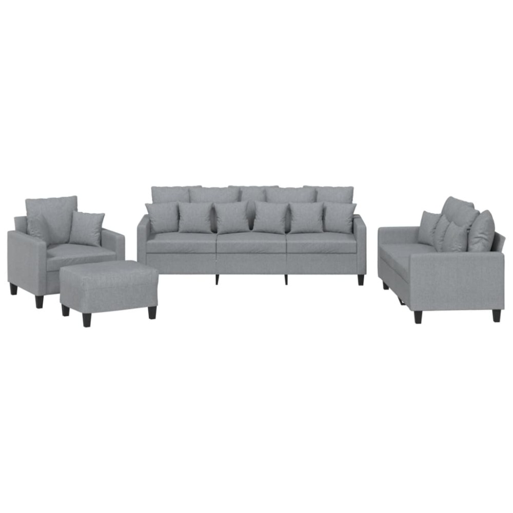 vidaXL Set de canapele cu perne, 4 piese, gri deschis, material textil