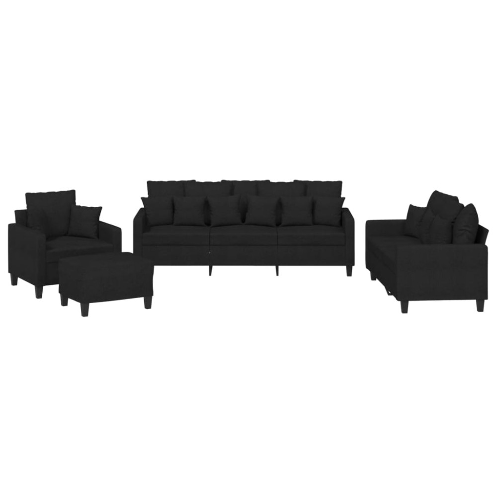 vidaXL Set de canapele cu perne, 4 piese, negru, material textil