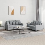vidaXL Set de canapele cu perne, 2 piese, gri deschis, textil vidaXL Set de canapele cu perne, 2 piese, gri deschis, textil