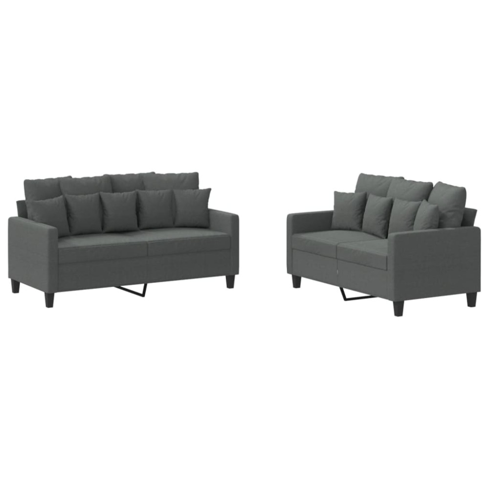 vidaXL Set de canapele cu perne, 2 piese, gri închis, textil