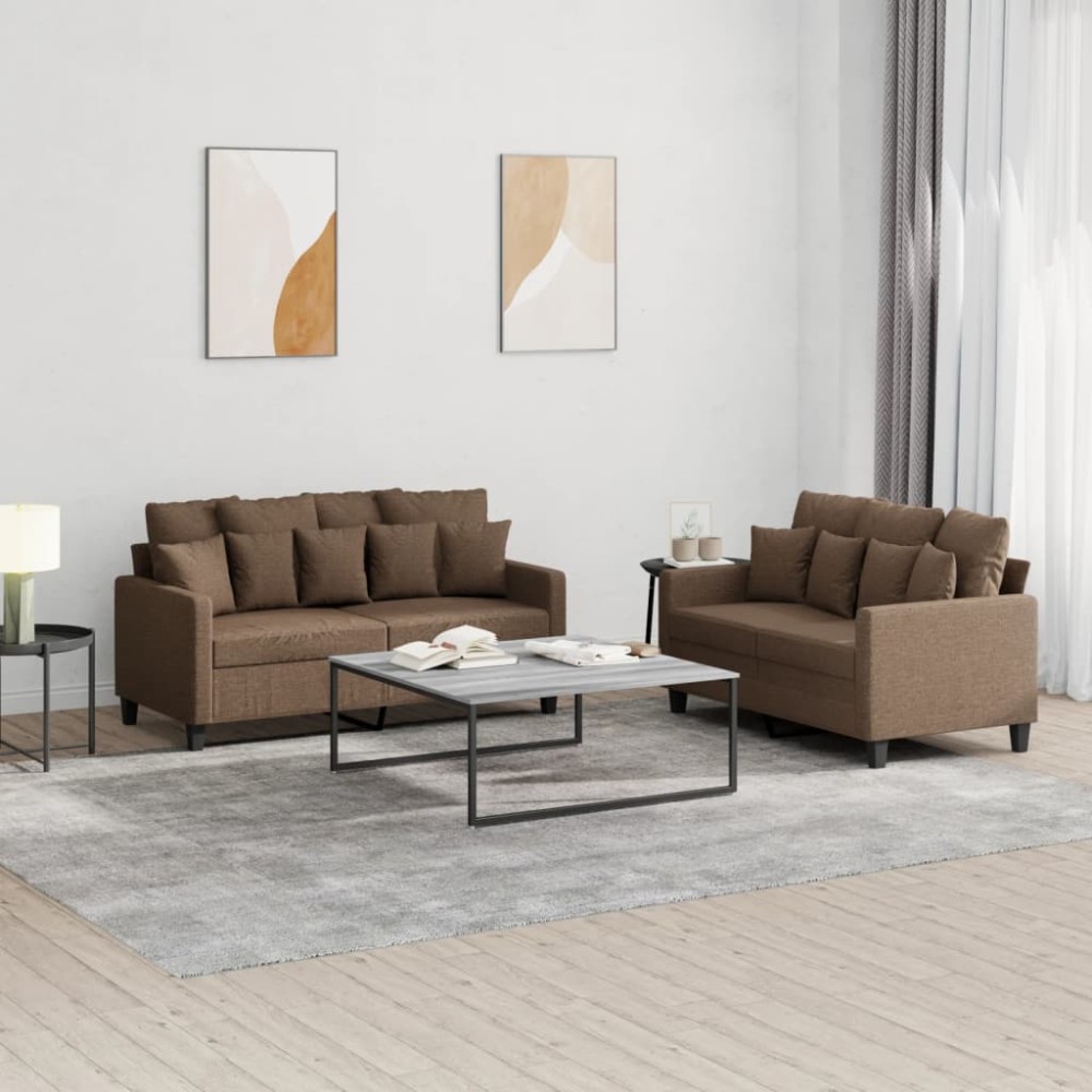 vidaXL Set de canapele cu perne, 2 piese, maro, textil
