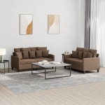 vidaXL Set de canapele cu perne, 2 piese, maro, textil