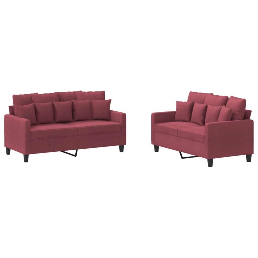 vidaXL Set canapea cu perne, 2 piese, roșu vin, material textil