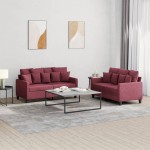 vidaXL Set canapea cu perne, 2 piese, roșu vin, material textil