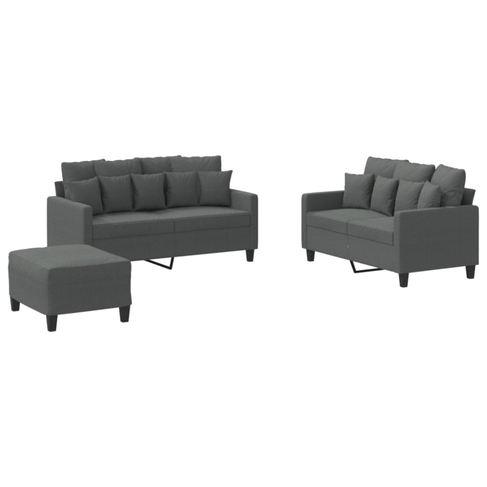 vidaXL Set de canapele cu perne, 3 piese, gri închis, textil