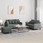 vidaXL Set de canapele cu perne, 3 piese, gri închis, textil vidaXL Set de canapele cu perne, 3 piese, gri închis, textil