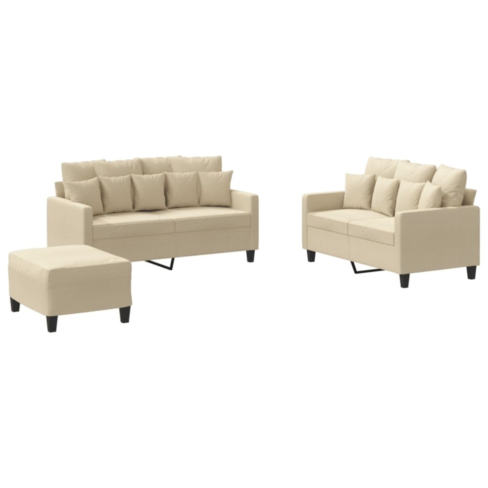 vidaXL Set de canapele cu perne, 3 piese, crem, textil