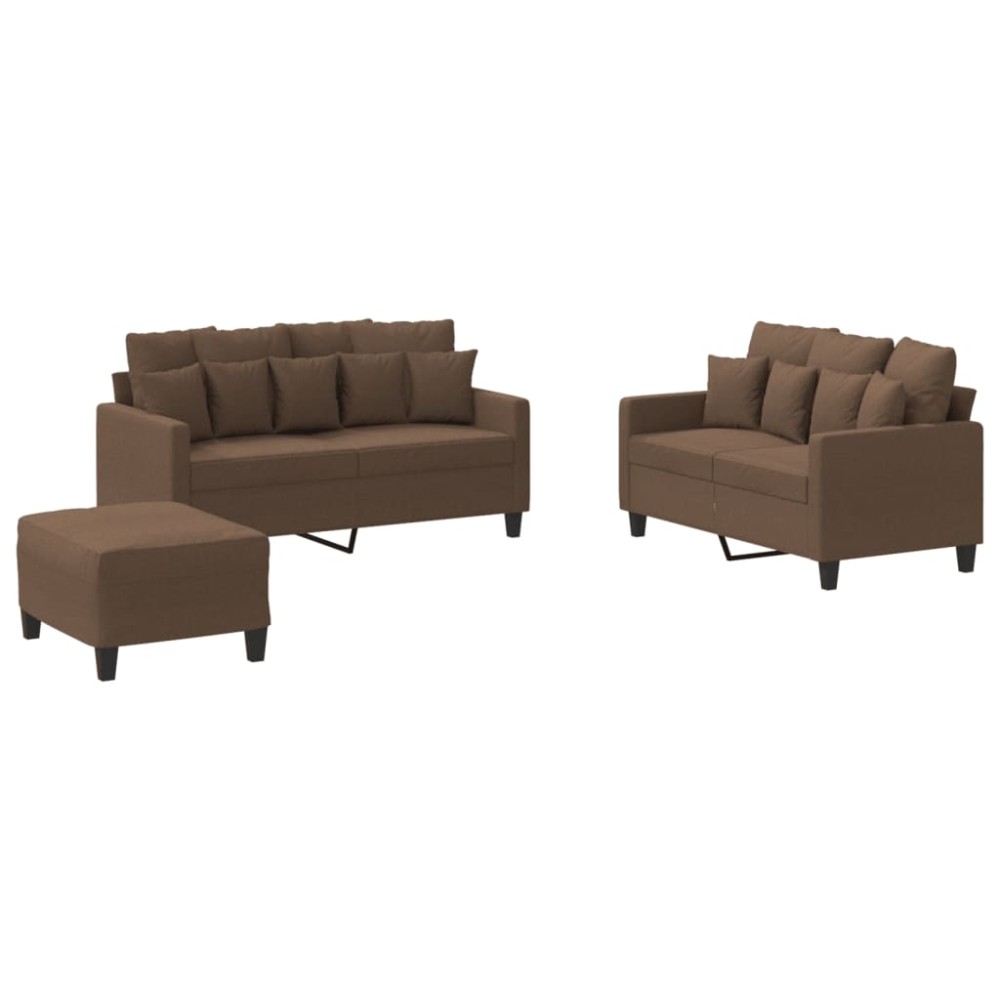 vidaXL Set de canapele cu perne, 3 piese, maro, textil