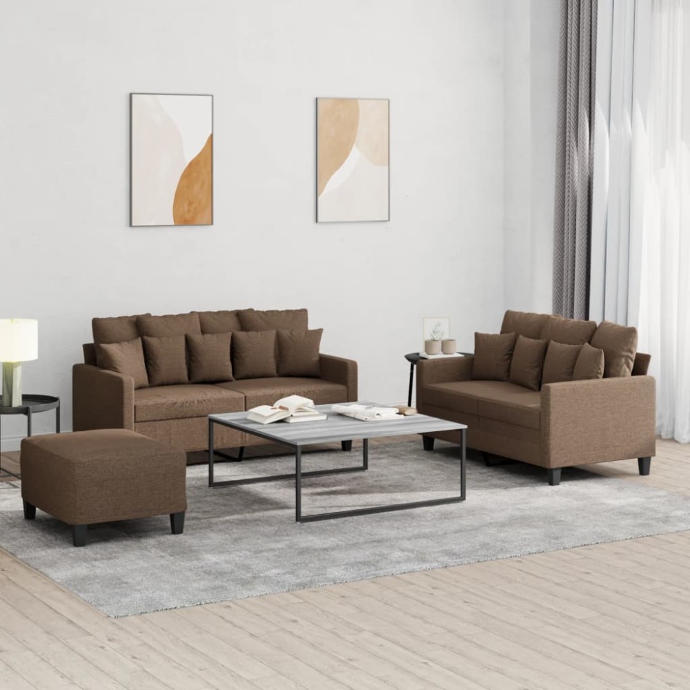 vidaXL Set de canapele cu perne, 3 piese, maro, textil