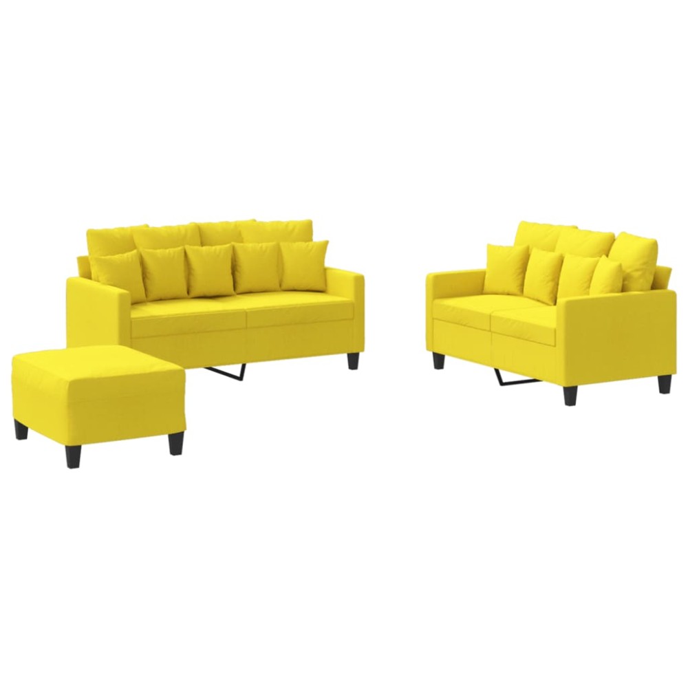 vidaXL Set de canapele cu perne, 3 piese, galben deschis, textil