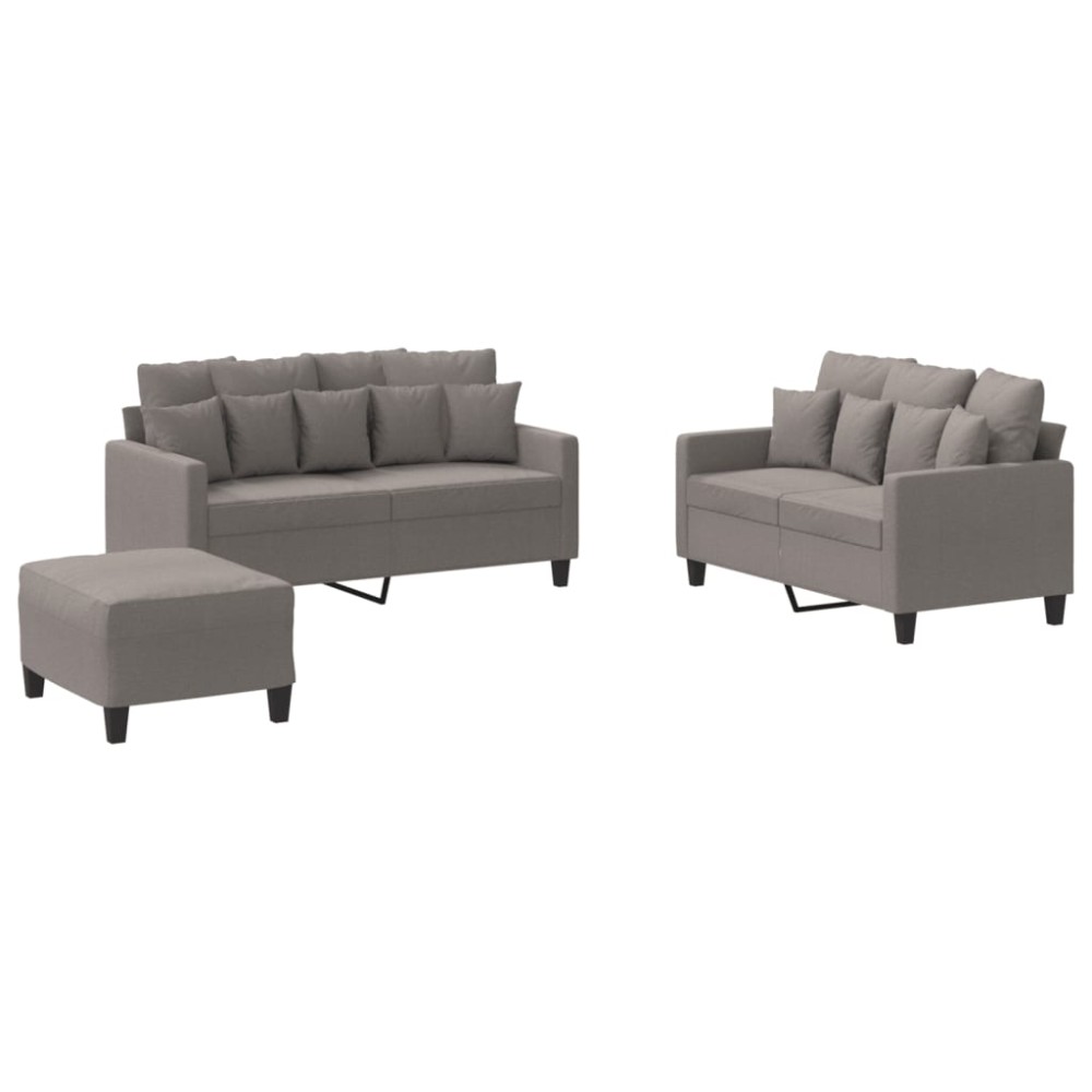 vidaXL Set de canapea cu perne, 3 piese, gri taupe, material textil
