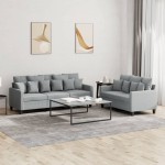 vidaXL Set de canapele cu perne, 2 piese, gri deschis, textil vidaXL Set de canapele cu perne, 2 piese, gri deschis, textil