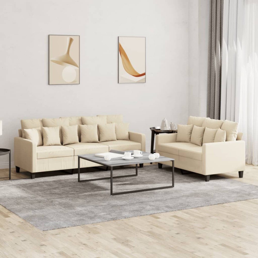vidaXL Set de canapele cu perne, 2 piese, crem, textil