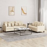 vidaXL Set de canapele cu perne, 2 piese, crem, textil