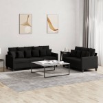 vidaXL Set de canapele cu perne, 2 piese, negru, textil vidaXL Set de canapele cu perne, 2 piese, negru, textil