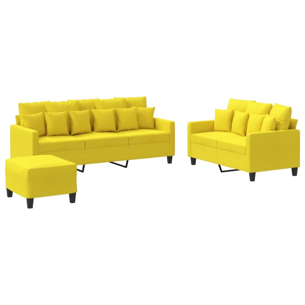 vidaXL Set de canapele cu perne, 3 piese, galben deschis, textil