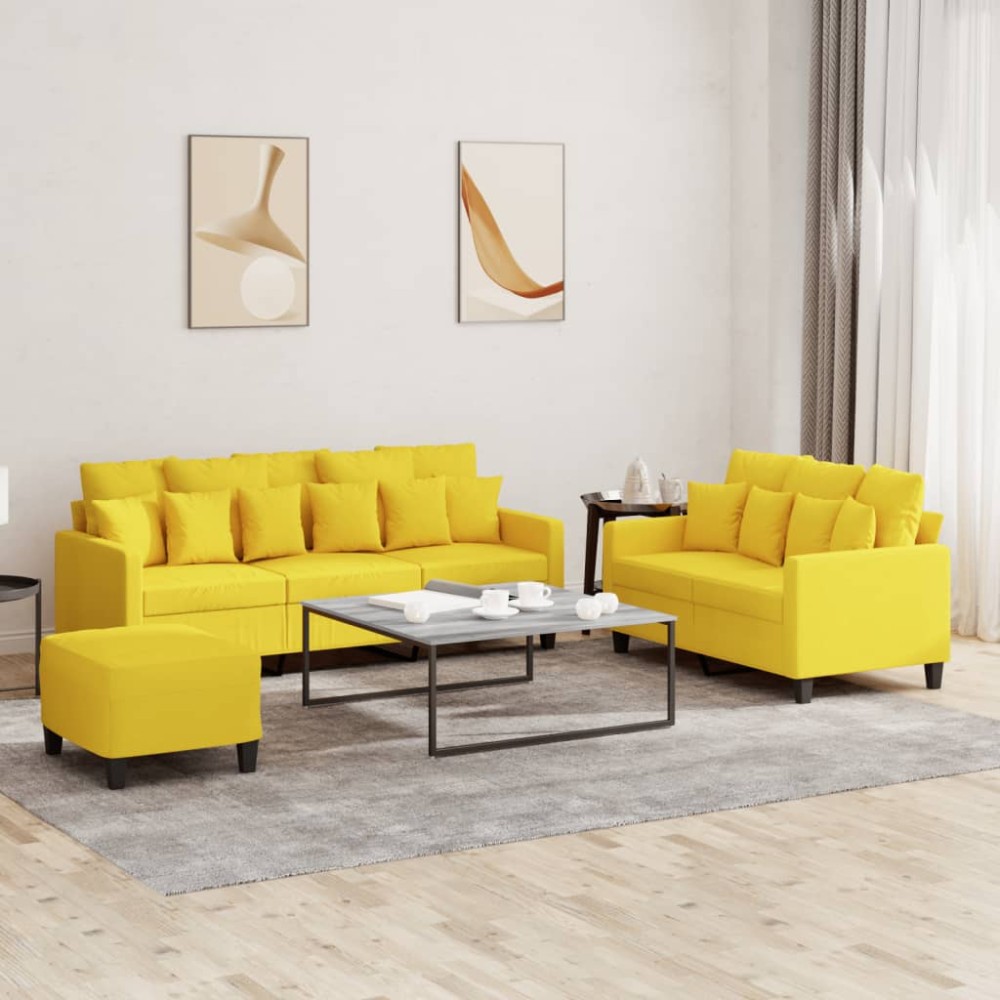 vidaXL Set de canapele cu perne, 3 piese, galben deschis, textil