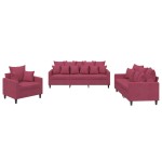 vidaXL Set canapea cu perne, 3 piese, roșu vin, catifea