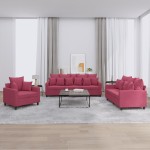vidaXL Set canapea cu perne, 3 piese, roșu vin, catifea