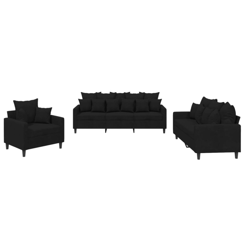 vidaXL Set de canapele cu perne, 3 piese, negru, catifea
