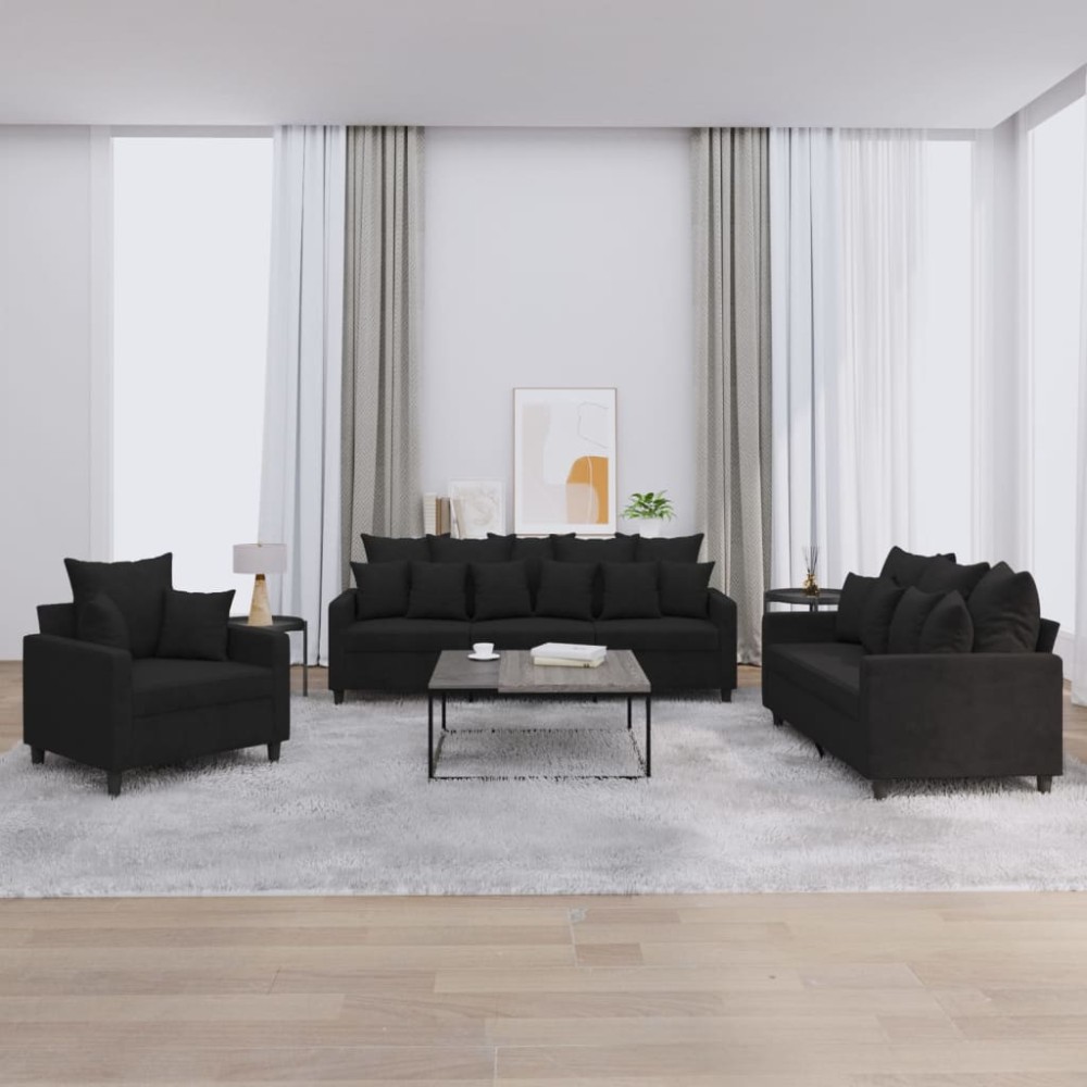 vidaXL Set de canapele cu perne, 3 piese, negru, catifea