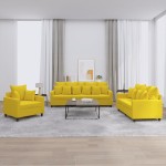 vidaXL Set de canapele cu perne, 3 piese, galben, catifea vidaXL Set de canapele cu perne, 3 piese, galben, catifea