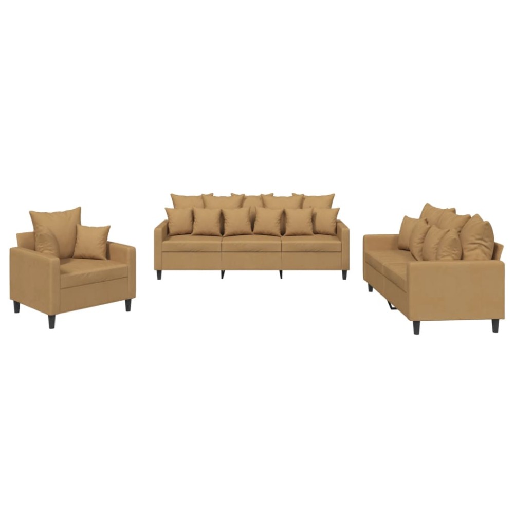 vidaXL Set de canapele cu perne, 3 piese, maro, catifea