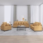 vidaXL Set de canapele cu perne, 3 piese, maro, catifea vidaXL Set de canapele cu perne, 3 piese, maro, catifea